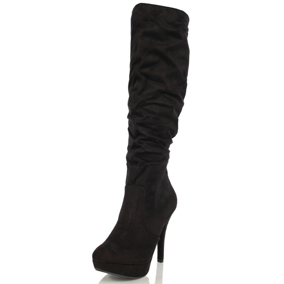 Size 10 Black faux suede slouchy knee high boot - Picture 2 of 8